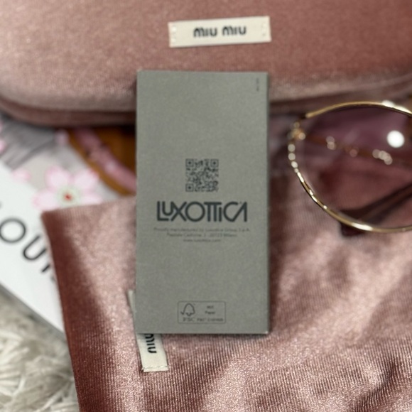 Miu Miu Oval Sunglasses | Gold Frame & Pink Lenses | Full Set - Picture 12 of 14